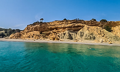 small cyclades first stop for day boat trip